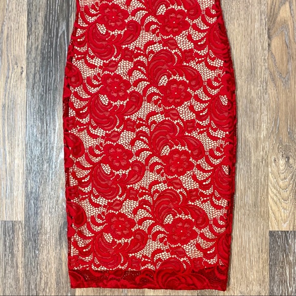 Golden State Los Angeles Red Lace Bodycon Dress - Picture 3 of 8
